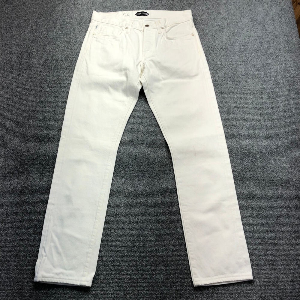 TOM FORD Slim-Fit Straight Leg Selvedge Jeans Men Ivory Jeans Size 31